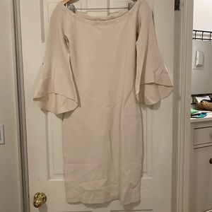 Rachel Roy Body Con Bell Sleeve Cream Dress XL